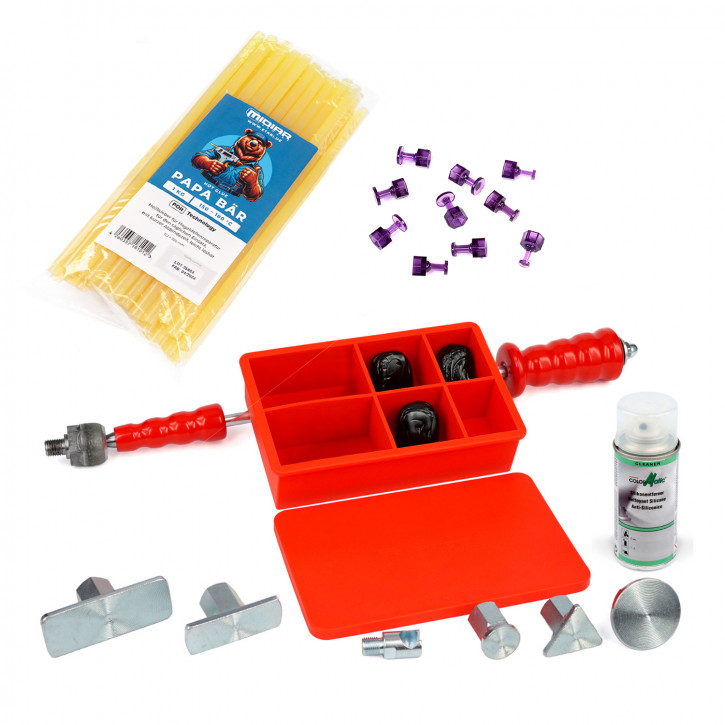 Ausbeulwerkzeug, Zughammer mit Kaltkleber Cola Fria als Dellenwerkzeug